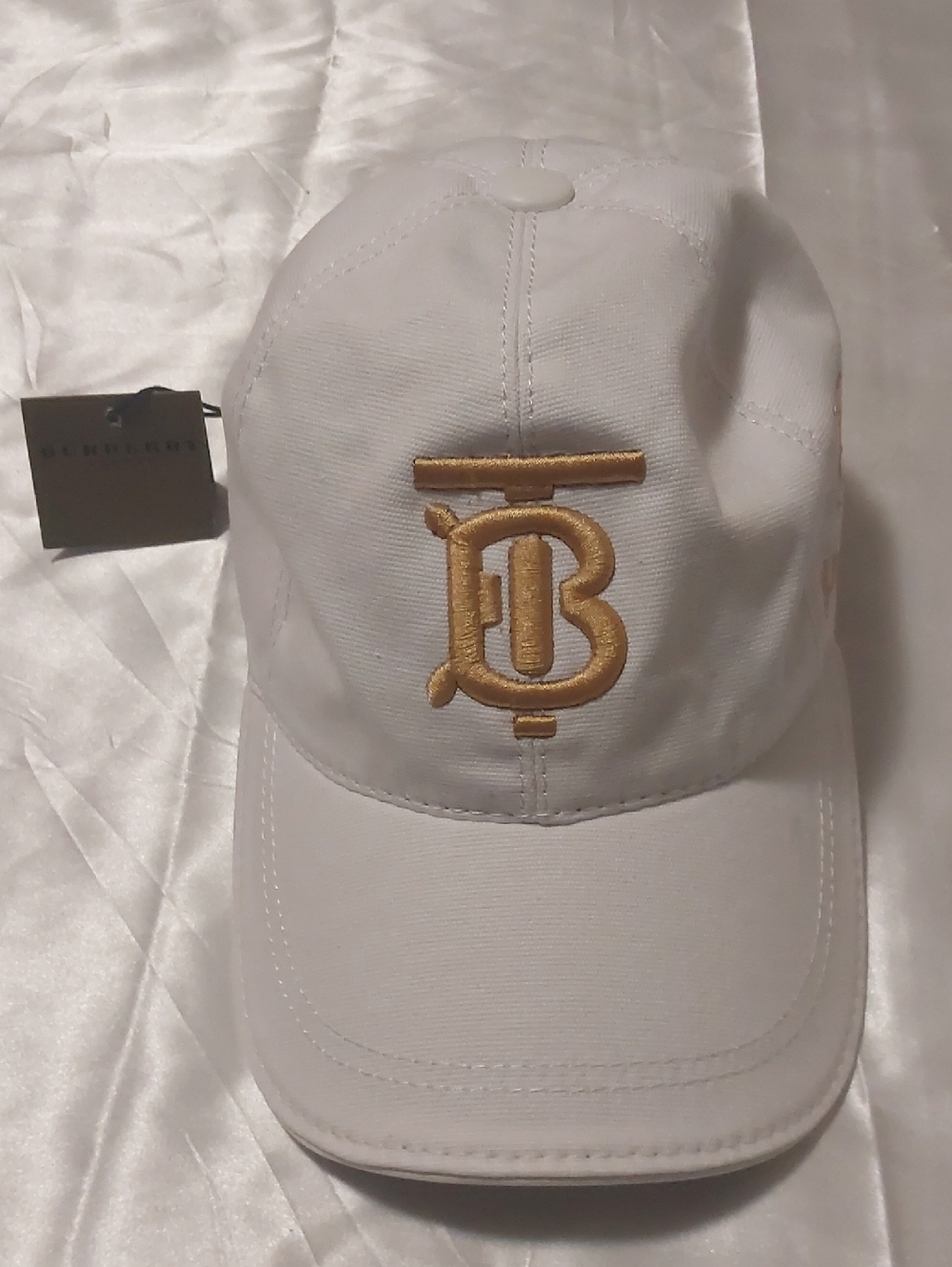 White Baseball Cap with Gold Monogram